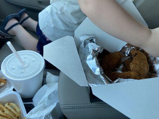 Chicken fingers and fries.