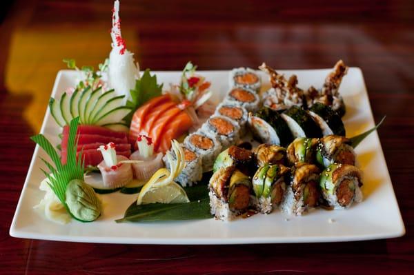 Various rolls and sashimi.