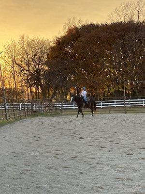 My daughter in a riding lesson at Beautiful Shoe Farm.