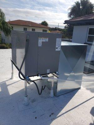 Rooftop package unit on residential home.