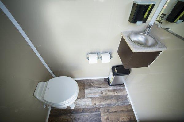 Interior of one side of the restroom trailer.