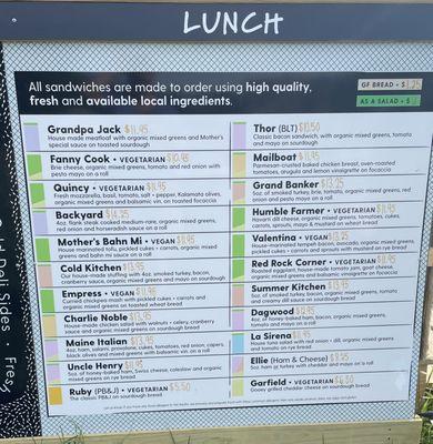 Lunch menu