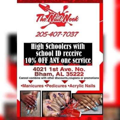 High Schoolers get 10% off any one service with school id.