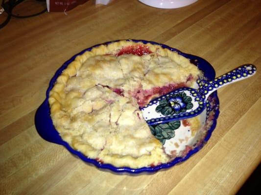 Kris's pie plate and Kay's strawberry ruhbarb.