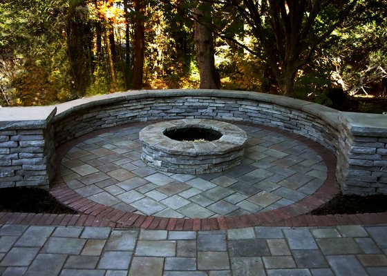 Fire pit and sitting wall off patio