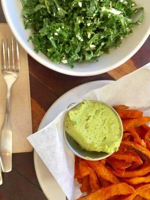 Kale salad. Squishy sweet potato fries