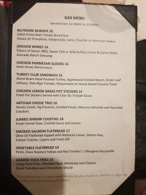 Bar menu