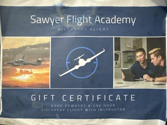 Fake Gift Certificate from Sawyer Flight Academy.