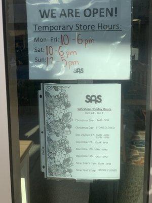 Current store hours