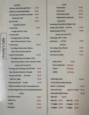 Our menu, does not include daily specials