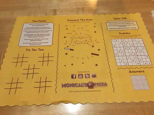 Fun facts, tic tac toe, connect the dots, table talk, sudoku.