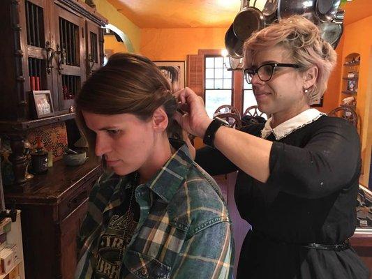 Actress and Riverside Film Acting Class student, Laura Gow with "Sophia" hair/make-up artist, Kendra Anderson