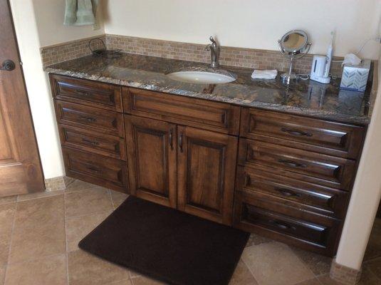 Stained and antiqued Maple vanity