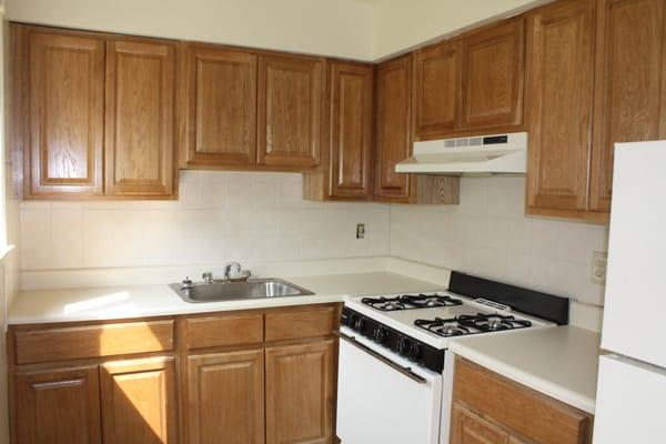 Kitchen is ready with all necessary appliances and tastefully done with cabinets to match the floor.