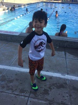 My son second day of preschool swim lessons. Mon-Thursday for 2 weeks 6:30 to 7:00pm