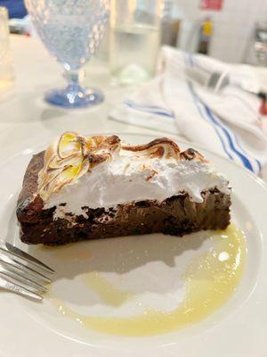 Flourless Chocolate cake: Chocolate torte, swiss meringue, olive oil and salt