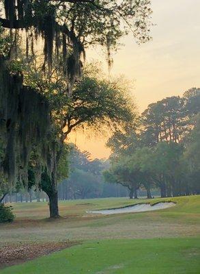 Looking back at Hole # 18 at sunset.