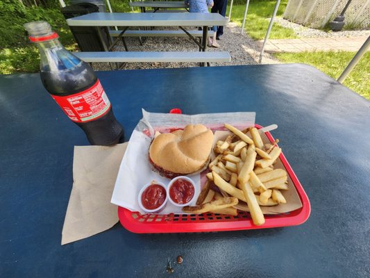 Hamburger, fries, soda