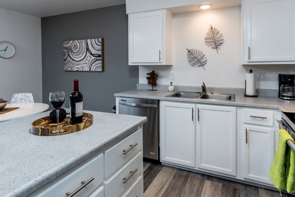 Freshly finished counters and cabinets.