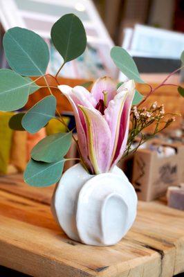 Colorado made ceramic hand sculpted bud vase from artist Lauren Sievers