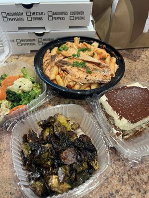 @foodie_starry  Cajun Brussel Sprouts Grilled Vegetables Grilled Salmon Dinner Tiramisu