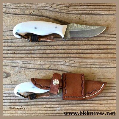 6 3/4 in Damascus skinner with a camel bone handle