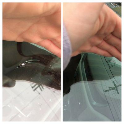 Another before and after of a windshield Davies by our SuperTech, Ashley.