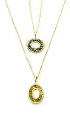 18k Gold necklaces with Blue and Yellow Diamonds.