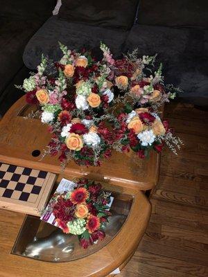 After we put the flower arrangements together.