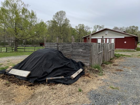 Six 4x8x6 horse manure compost bins and curing area.