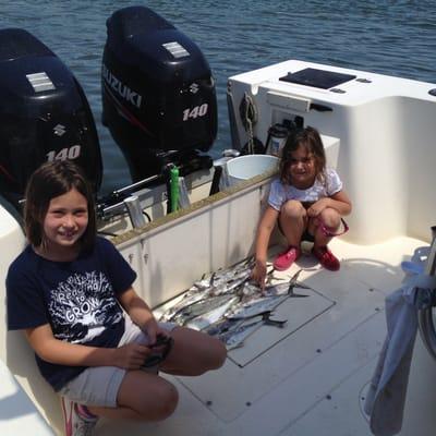 Wrightsville Beach kids fishing, spanish mackerel