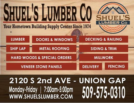 Find your lumber & building materials for your next project at Shuel's Lumber