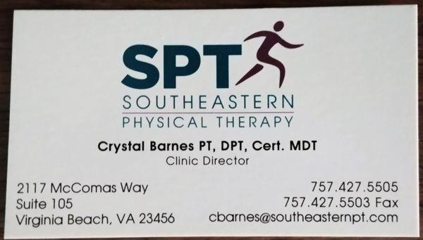 This is the business card for the Clinic Director, who is my physical therapist.  Photo taken May 27, 2018.