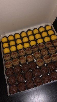 White Brigadeiro, Pecan Pie, Belgian Milk Chocolate Brigadeiro.