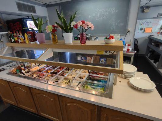 Salad bar. Limited options but fresh, and several desserts