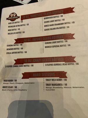 Part of the beer menu