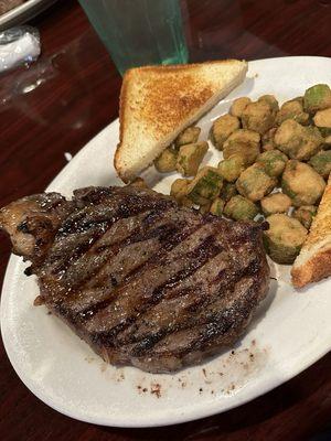 Ribeye with fried Okra