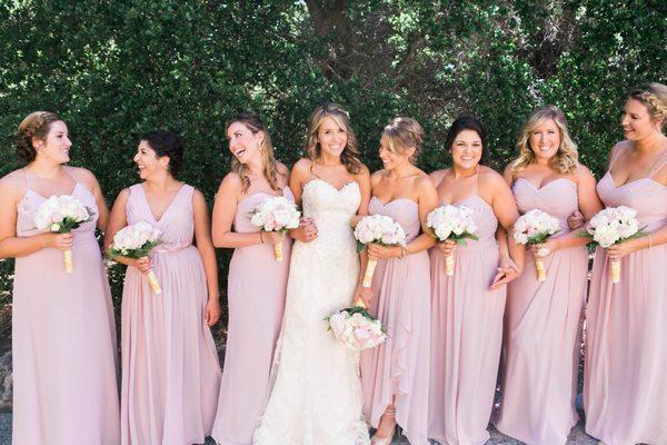 Pretty in Pink! Bridesmaid dresses from B2 by Jasmine Bridal in the color 'Misty Pink.'