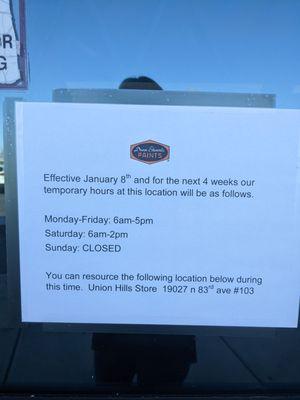 Temporary hours.