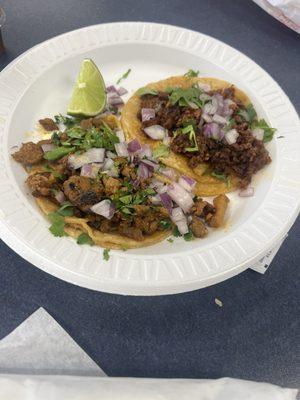 Al pastor taco and chorizo taco