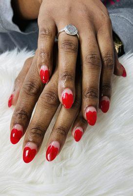 Red heart French tip nails