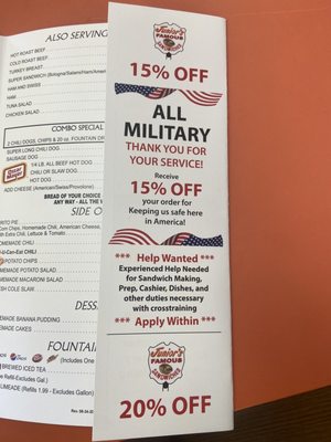 15% military discount