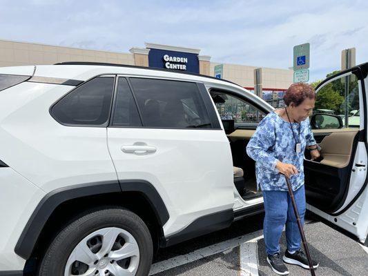 Client exiting vehicle at Lowe's