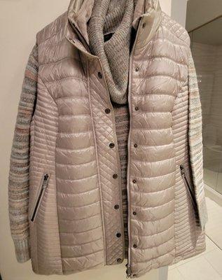 My new sweater & long puffy vest in champagne