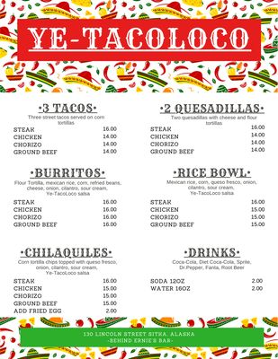 Ye-TacoLoco menu