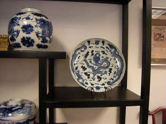 Antique Blue and White porcelain Chargers and Ginger Jars