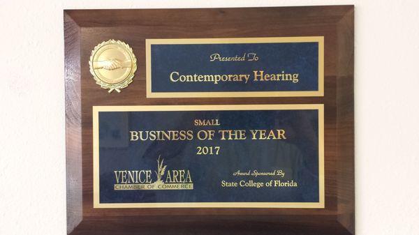 Contemporary Hearing Business of the Year Award, presented by Venice Area Chamber of Commerce