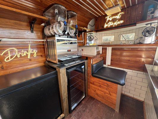 Inside mobile bar trailer complete with frozen margarita machine.