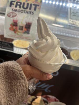 Medium soft serve vanilla in a dish