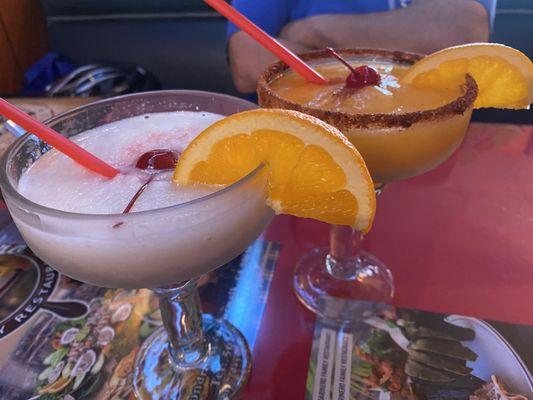 Piña colada and a mango margarita